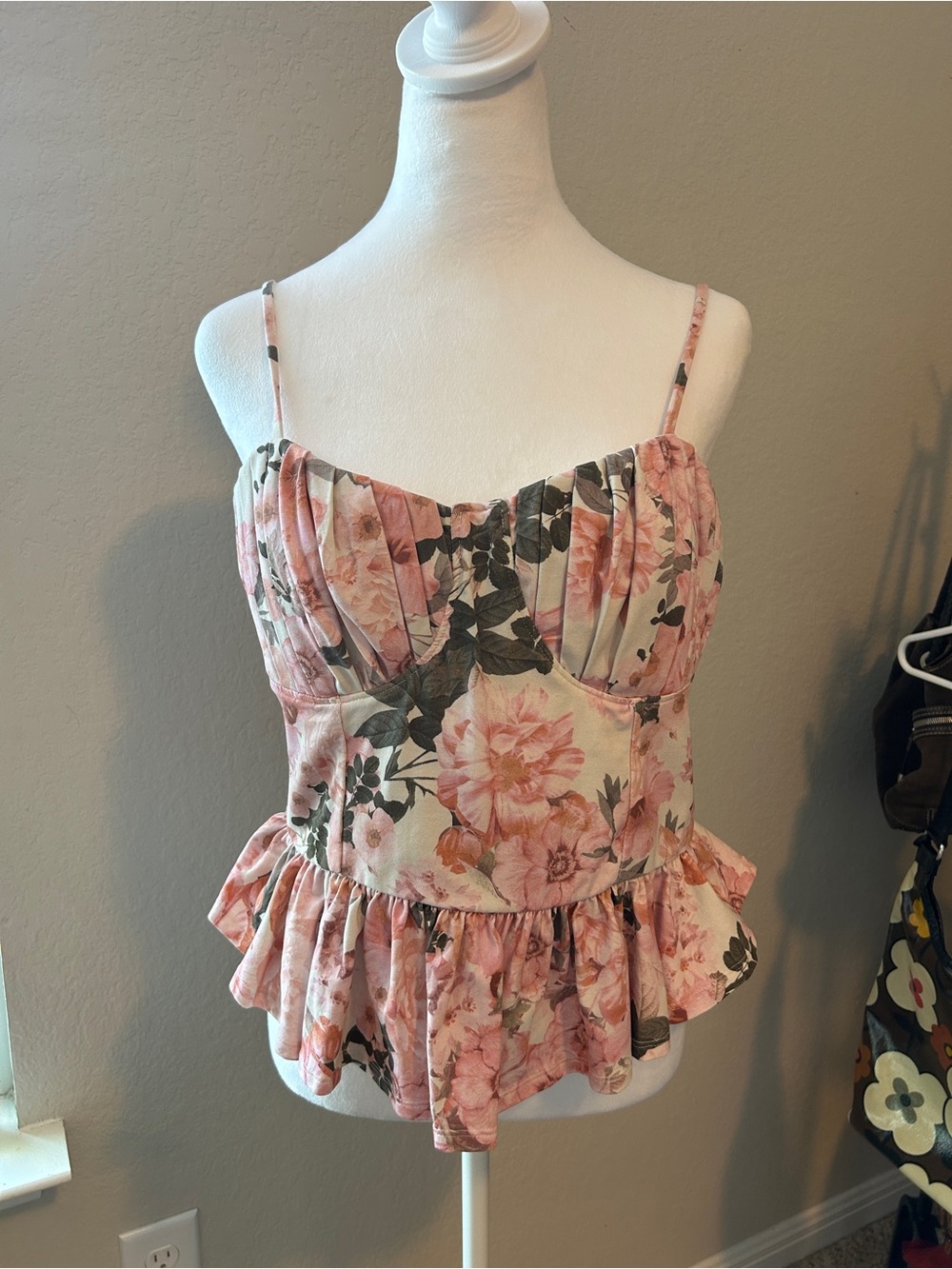 EXPRESS Pink Floral Bustier Corset Peplum Strappy Tank Size Large